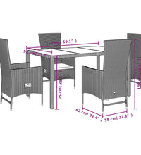 5-tlg. Garten-Essgruppe mit Kissen Beige Poly Rattan