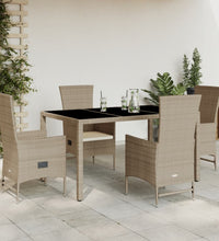 5-tlg. Garten-Essgruppe mit Kissen Beige Poly Rattan