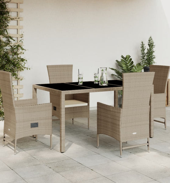 5-tlg. Garten-Essgruppe mit Kissen Beige Poly Rattan