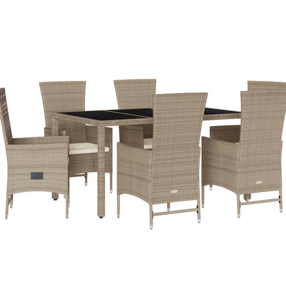 7-tlg. Garten-Essgruppe mit Kissen Beige Poly Rattan