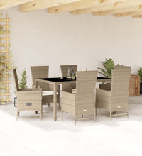 7-tlg. Garten-Essgruppe mit Kissen Beige Poly Rattan