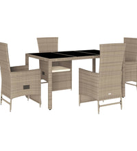 5-tlg. Garten-Essgruppe mit Kissen Beige Poly Rattan