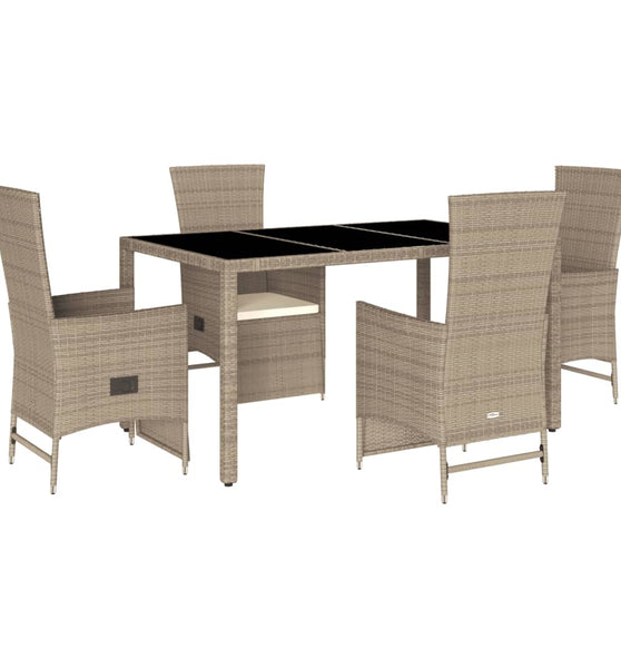 5-tlg. Garten-Essgruppe mit Kissen Beige Poly Rattan