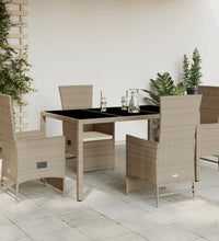 5-tlg. Garten-Essgruppe mit Kissen Beige Poly Rattan