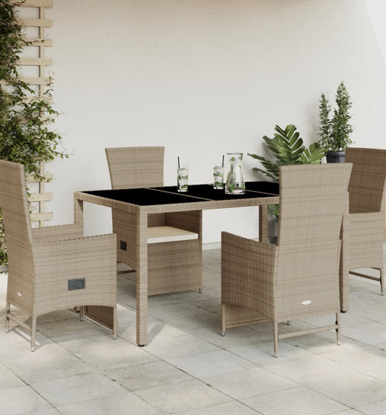 5-tlg. Garten-Essgruppe mit Kissen Beige Poly Rattan