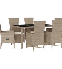 7-tlg. Garten-Essgruppe mit Kissen Beige Poly Rattan