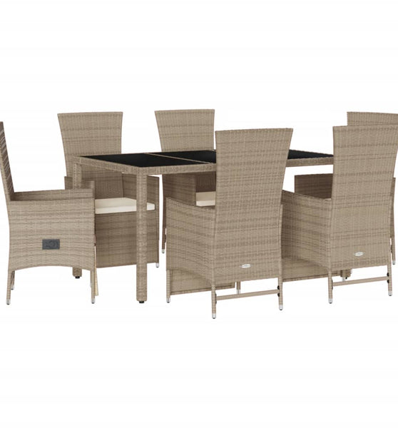 7-tlg. Garten-Essgruppe mit Kissen Beige Poly Rattan