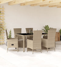 7-tlg. Garten-Essgruppe mit Kissen Beige Poly Rattan