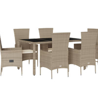 7-tlg. Garten-Essgruppe mit Kissen Beige Poly Rattan