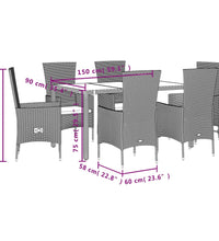 7-tlg. Garten-Essgruppe mit Kissen Beige Poly Rattan