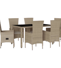 7-tlg. Garten-Essgruppe mit Kissen Beige Poly Rattan