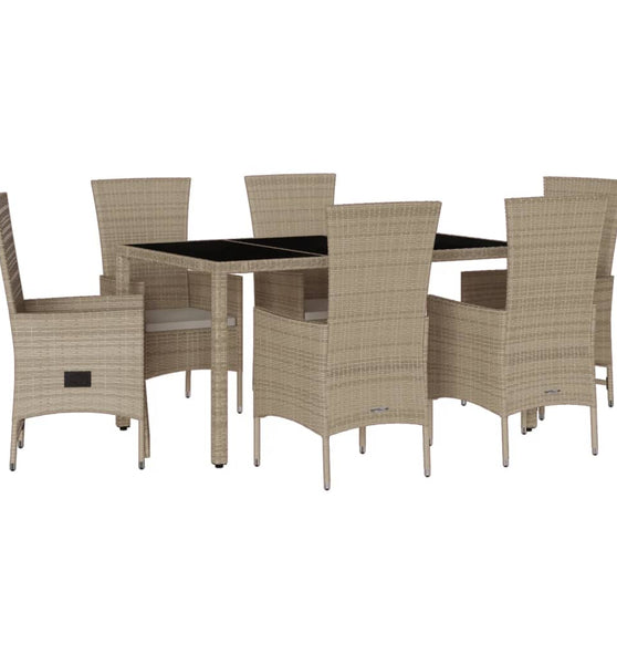 7-tlg. Garten-Essgruppe mit Kissen Beige Poly Rattan