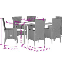 7-tlg. Garten-Essgruppe mit Kissen Beige Poly Rattan