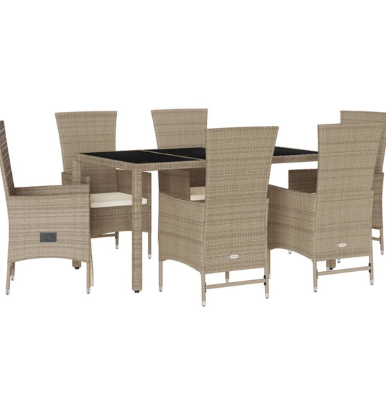 7-tlg. Garten-Essgruppe mit Kissen Beige Poly Rattan