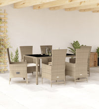 7-tlg. Garten-Essgruppe mit Kissen Beige Poly Rattan