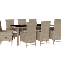 9-tlg. Garten-Essgruppe mit Kissen Beige Poly Rattan