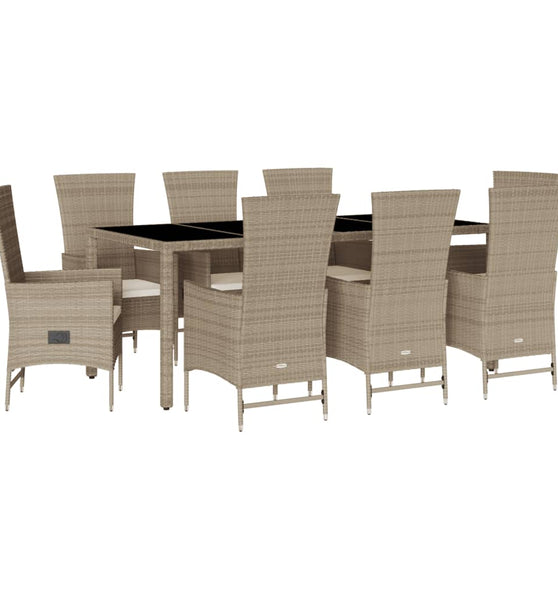 9-tlg. Garten-Essgruppe mit Kissen Beige Poly Rattan