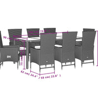 9-tlg. Garten-Essgruppe mit Kissen Beige Poly Rattan