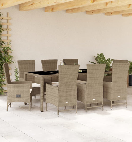 9-tlg. Garten-Essgruppe mit Kissen Beige Poly Rattan