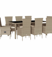 9-tlg. Garten-Essgruppe mit Kissen Beige Poly Rattan
