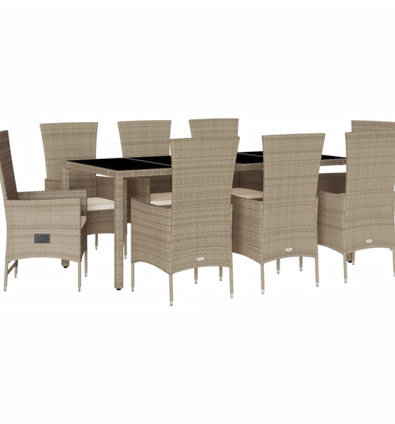 9-tlg. Garten-Essgruppe mit Kissen Beige Poly Rattan