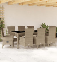 9-tlg. Garten-Essgruppe mit Kissen Beige Poly Rattan