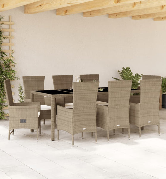 9-tlg. Garten-Essgruppe mit Kissen Beige Poly Rattan