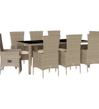 9-tlg. Garten-Essgruppe mit Kissen Beige Poly Rattan