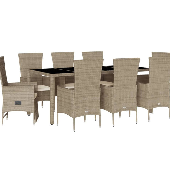 9-tlg. Garten-Essgruppe mit Kissen Beige Poly Rattan