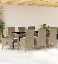 9-tlg. Garten-Essgruppe mit Kissen Beige Poly Rattan