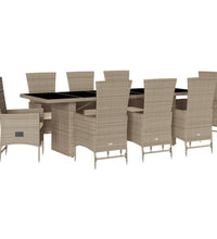 9-tlg. Garten-Essgruppe mit Kissen Beige Poly Rattan