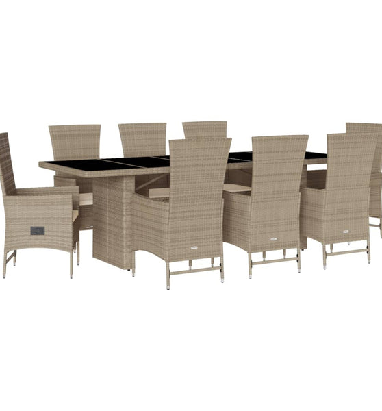 9-tlg. Garten-Essgruppe mit Kissen Beige Poly Rattan