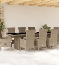 9-tlg. Garten-Essgruppe mit Kissen Beige Poly Rattan