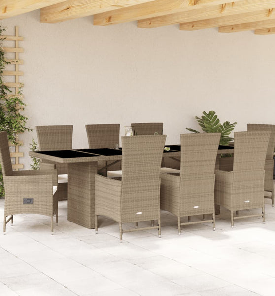 9-tlg. Garten-Essgruppe mit Kissen Beige Poly Rattan