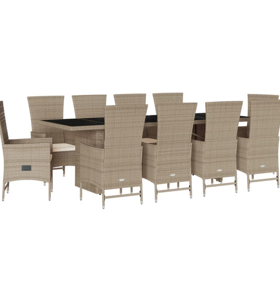 11-tlg. Garten-Essgruppe mit Kissen Beige Poly Rattan