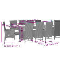 11-tlg. Garten-Essgruppe mit Kissen Beige Poly Rattan