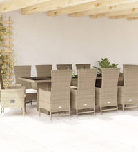 11-tlg. Garten-Essgruppe mit Kissen Beige Poly Rattan