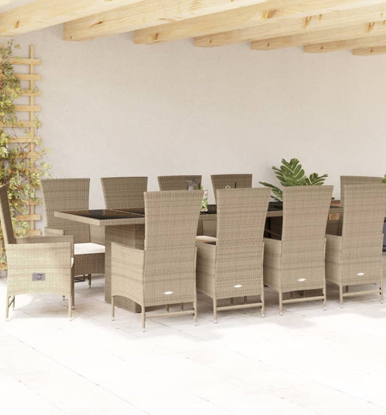 11-tlg. Garten-Essgruppe mit Kissen Beige Poly Rattan