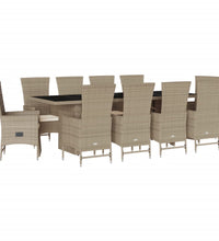11-tlg. Garten-Essgruppe mit Kissen Beige Poly Rattan