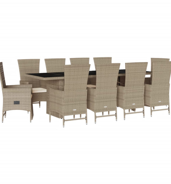 11-tlg. Garten-Essgruppe mit Kissen Beige Poly Rattan