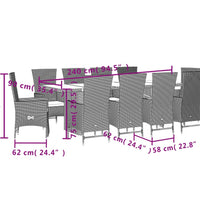 11-tlg. Garten-Essgruppe mit Kissen Beige Poly Rattan