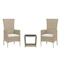 3-tlg. Garten-Essgruppe mit Kissen Beige Poly Rattan