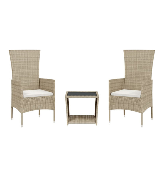 3-tlg. Garten-Essgruppe mit Kissen Beige Poly Rattan