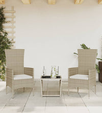 3-tlg. Garten-Essgruppe mit Kissen Beige Poly Rattan