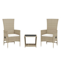 3-tlg. Garten-Essgruppe mit Kissen Beige Poly Rattan