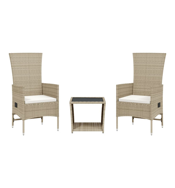 3-tlg. Garten-Essgruppe mit Kissen Beige Poly Rattan