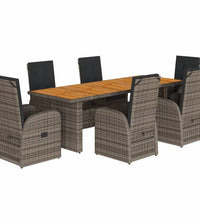 7-tlg. Garten-Essgruppe mit Kissen Grau Poly Rattan