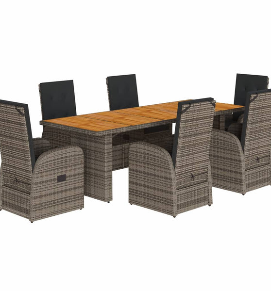 7-tlg. Garten-Essgruppe mit Kissen Grau Poly Rattan