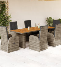 7-tlg. Garten-Essgruppe mit Kissen Grau Poly Rattan