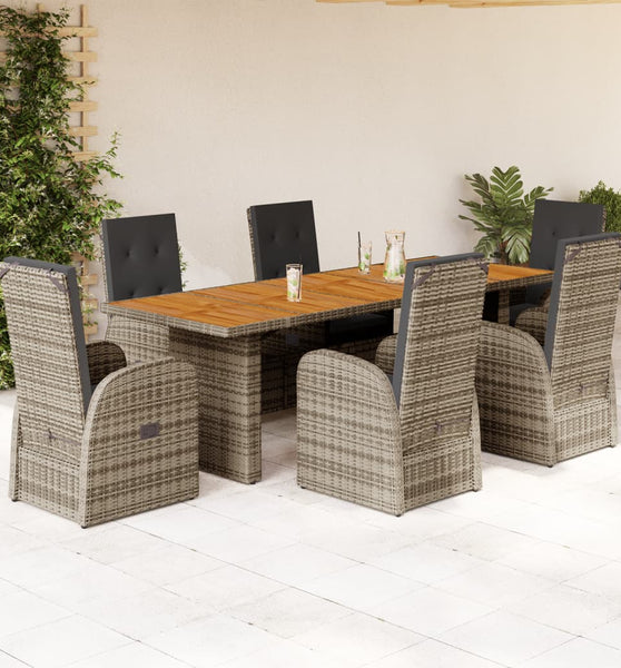 7-tlg. Garten-Essgruppe mit Kissen Grau Poly Rattan